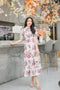 Orange Collar Floral Print Half Sleeves Mid-Length Dresses